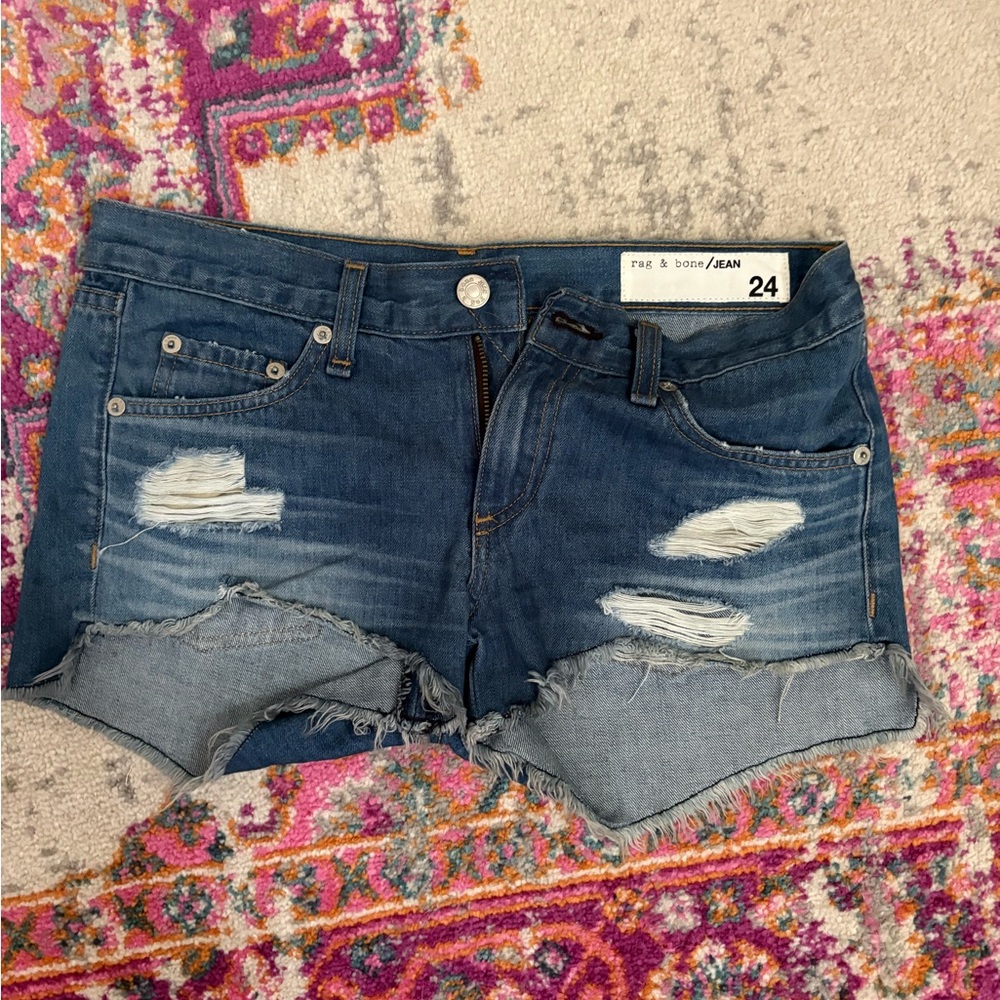 Rag & Bone Blue Distressed Jean Shorts